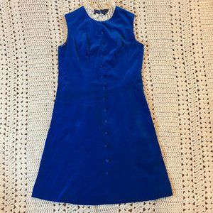 Vintage Connie Sage, Inc. Blue Velvet Dress w/Lace Neck Detail Size Vintage 10